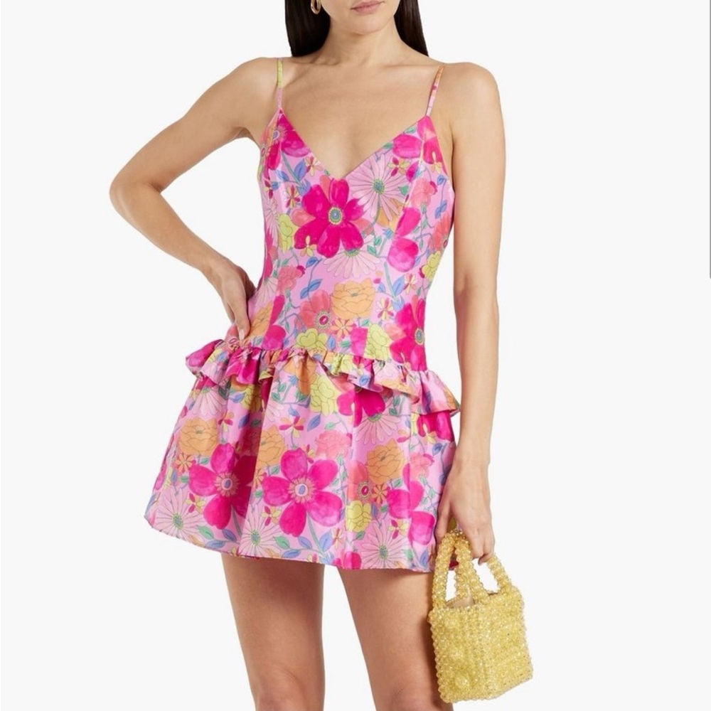LoveShackFancy Pink Floral Mini Dress